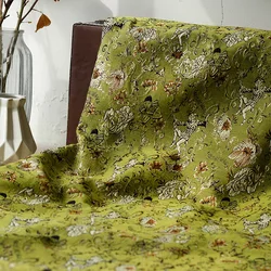 Rose Flower Yarn Dyed Jacquard Fabric Gold Silk High Density Grass Green Fashion Hand-made Embossed Fabric 50cmx160cm