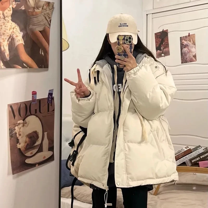

Winter Short Jacket Woman Parkas Thick Warm Spliced Hooded Parka Oversized Korean Fashion Loose Cotton Padded Outerwear
