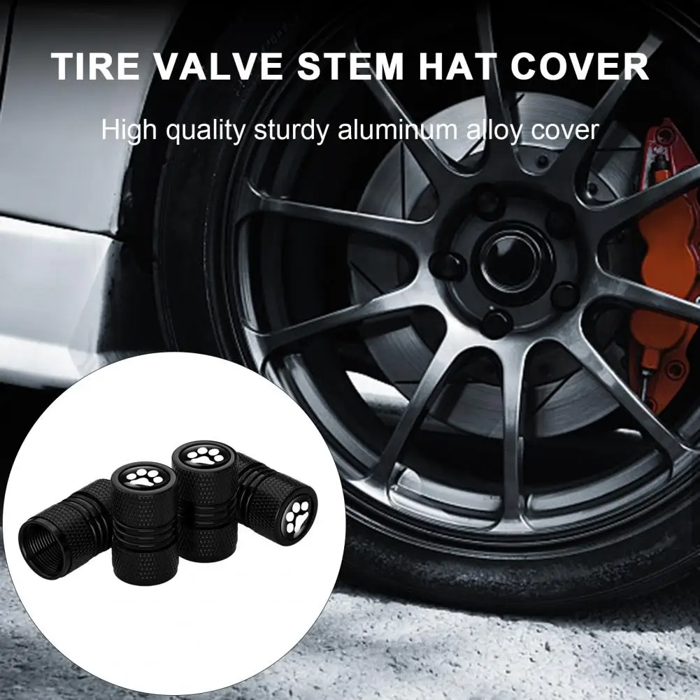 4Pcs Aluminum Alloy Tire Valve Stem Hat Cover Corrosion Resistant Leak-Proof Dog Paw Pattern Tire Valve Hats