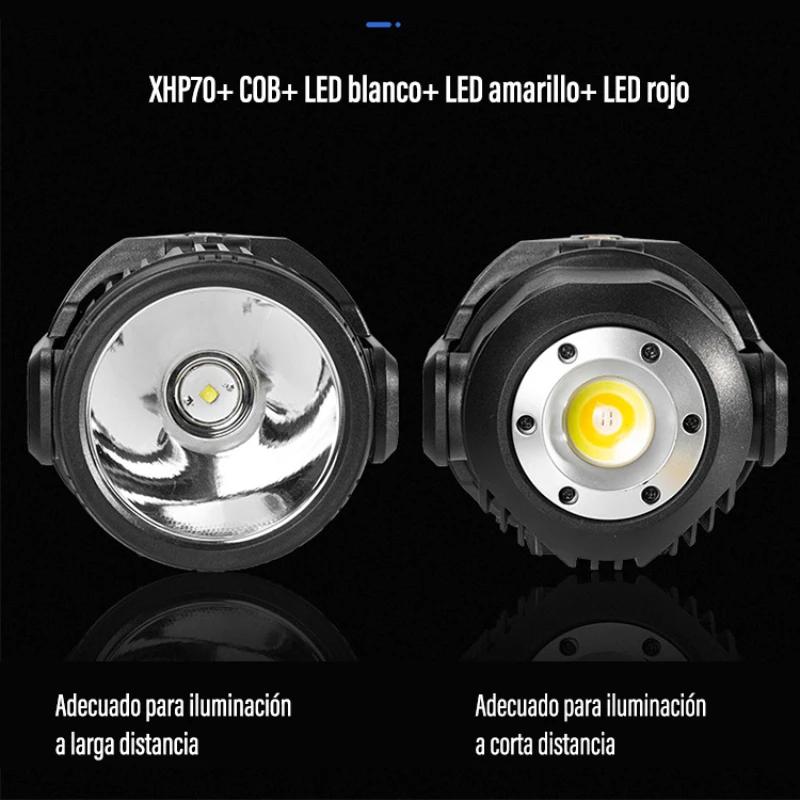 Reflector LED de alta potencia, linterna recargable, diseño de doble cabeza, iluminación ultralarga, distancia para acampar, 999999LM