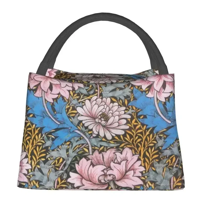 William Morris Chrysanthemen Blumen Design isolierte Lunch-Tasche für Picknick im Freien Vintage Blumen Thermo-Kühler Bento-Box