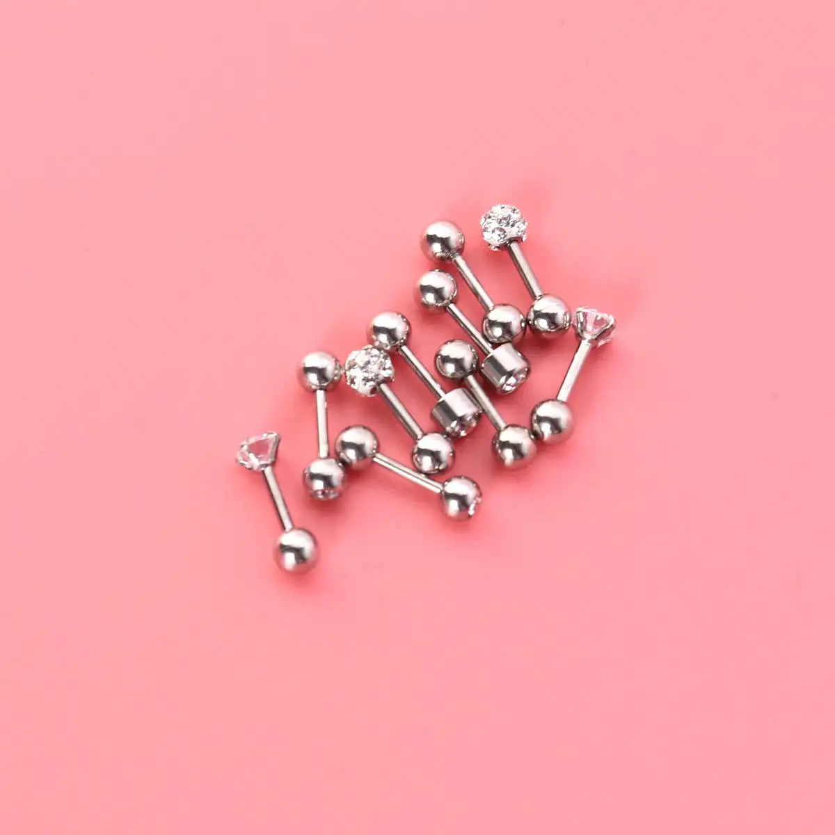 

5Pairs Stainless Steel Ear Studs Set 5 Styles Geometric Ball Square Imitation Diamond Hypoallergenic Screw Back for Cartilage