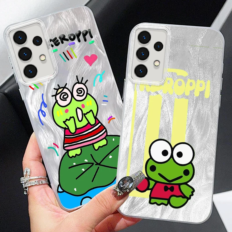 Kero Keroppi Cute For Samsung A73 A72 A71 A55 A54 A53 A52 A51 A35 A34 A32 A13 A12 A05 A04 5G Feather Yarn Back Phone Case