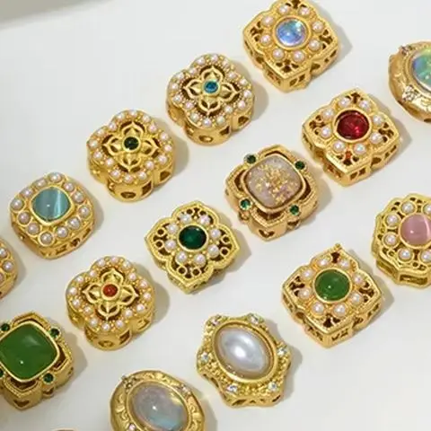 

Matte Gold Inlaid Pearl Opal, Moonlight Opal, Geometric Flower Bead, DIY Accessories