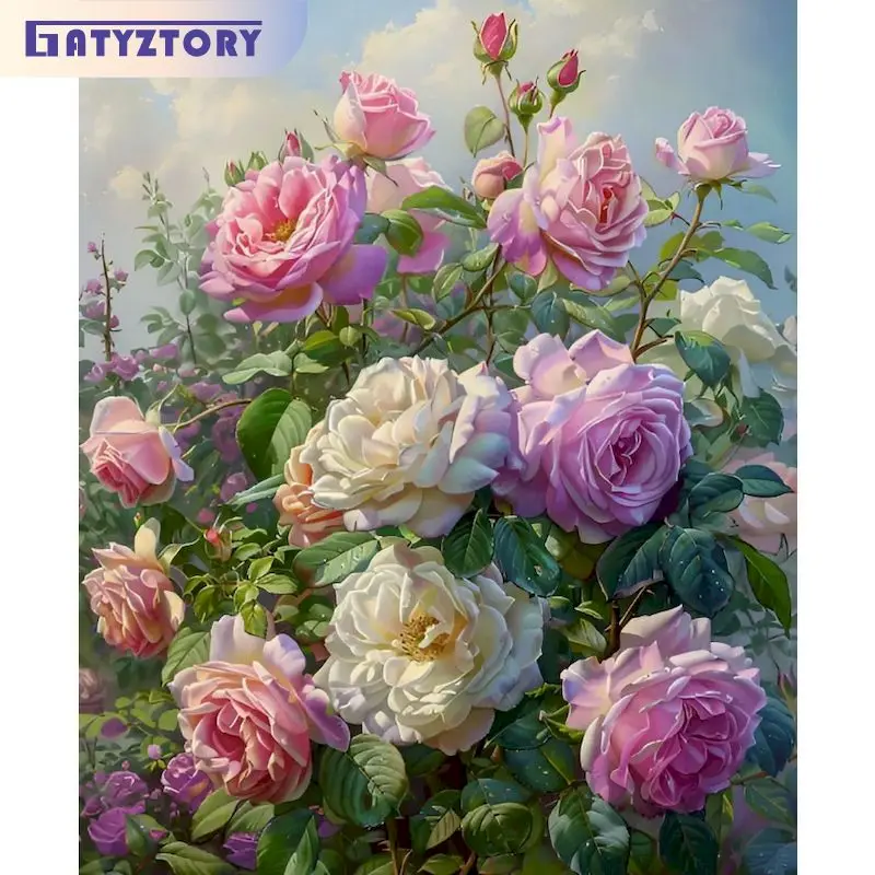 

GATYZTORY Rose Painting By Numbers Gift Artwork Flower Easy Acrylic on Canvas For Adults Picture On Numbers