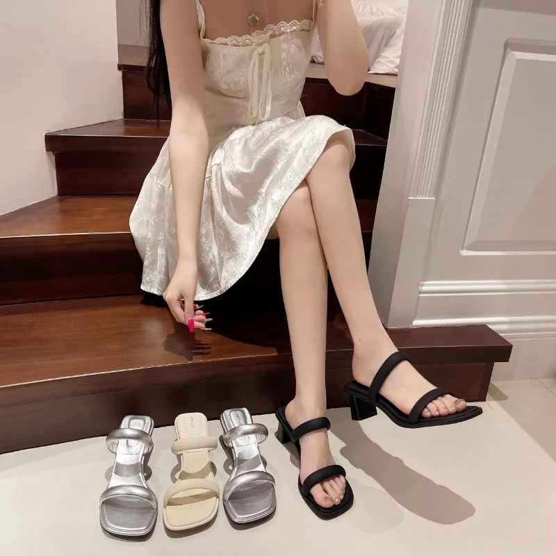 

2025 NEW High-quality Hot-selling Elegant High Heel Soft Bottom Slippers Women's Outdoor Summer New Sandals Женская Обувь