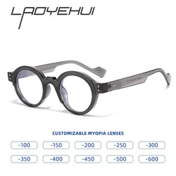 Retro Round Frame Myopia Glasses for Men Anti Blue Light Optical Eyewear Reading Eyeglasses Diopter 0~-600 Can Be Customizable