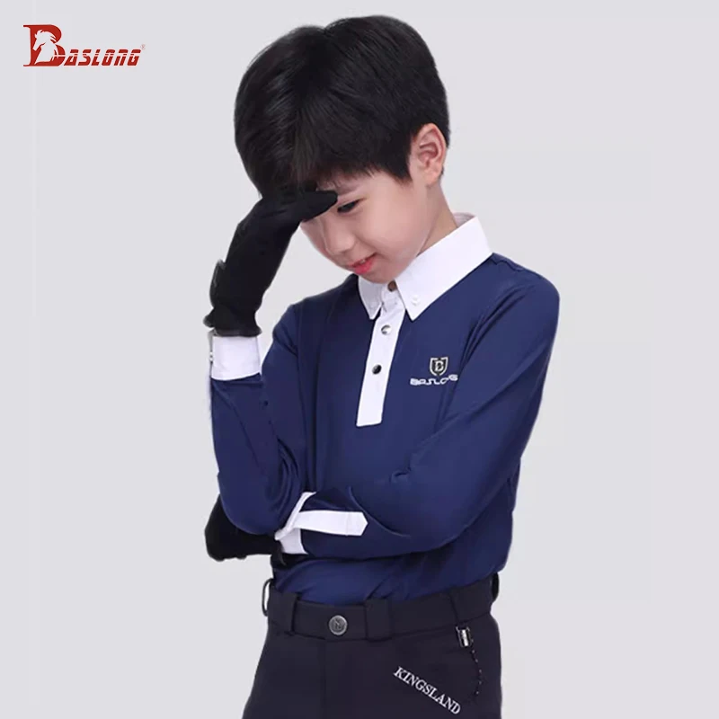 Детская рубашка поло, одежда для конного спорта, детская футболка, топ с длинными рукавами, защита от солнца, дышащая одежда для мальчиков и девочек, одежда для соревнований по верховой езде, рыцарская одежда