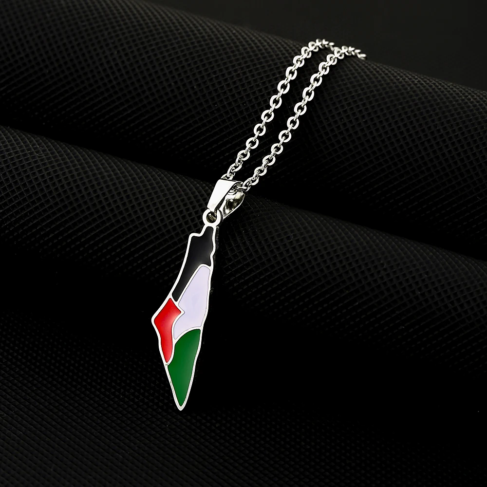 SONYA New Fashion Palestine Flag Map Pendant Necklace For Women Men Gold Silver Color Stainless Steel Jewelry Gifts