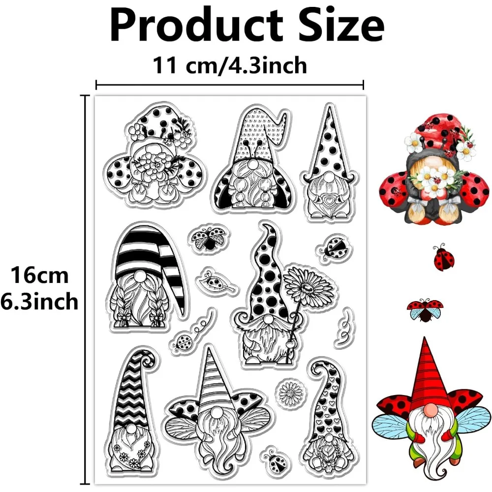 Gnome Clear Stamps Dwarf Elf Ladybird Reusable Postmark Transparent Silicone Stamp Seals for Journaling Card Making Decor DIY