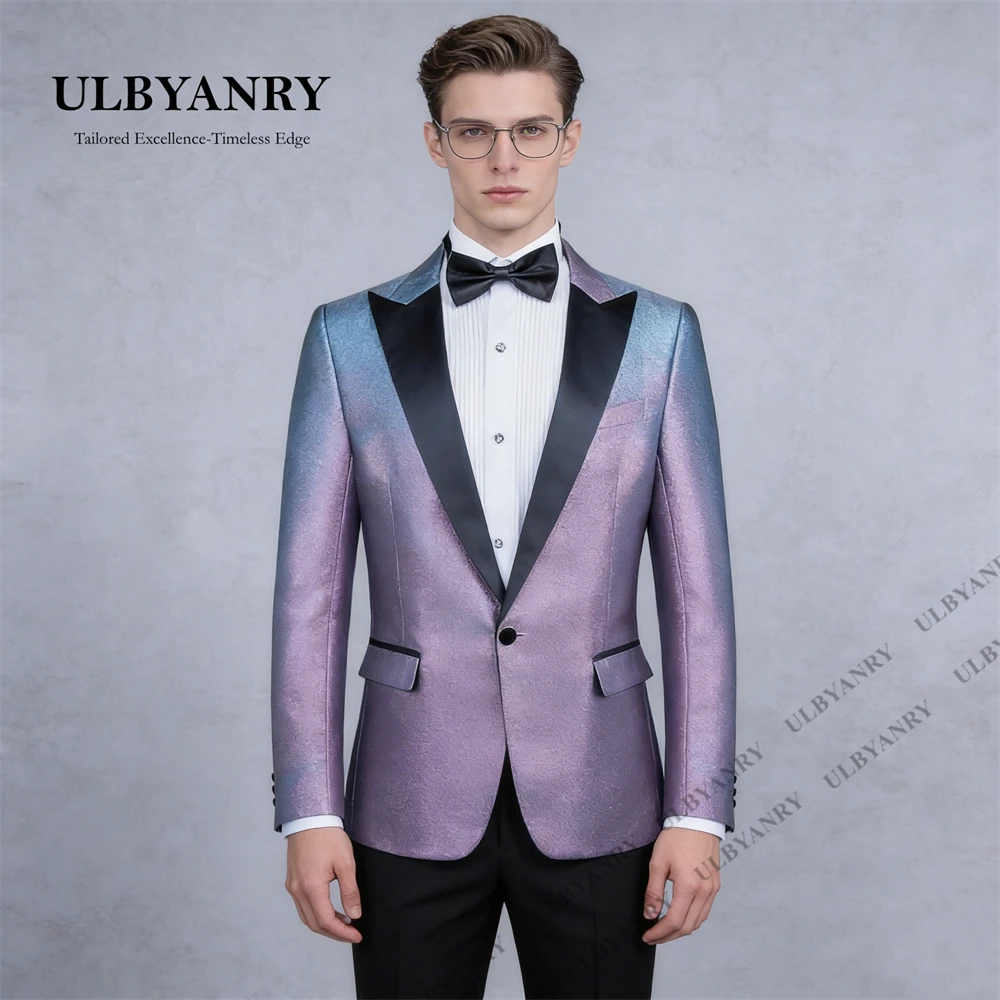 ULBYANRY Glitter Gradient Tuxedo Suit with Black Shawl Lapel for Wedding Groom Prom Evening Party Celebration Stage Performance