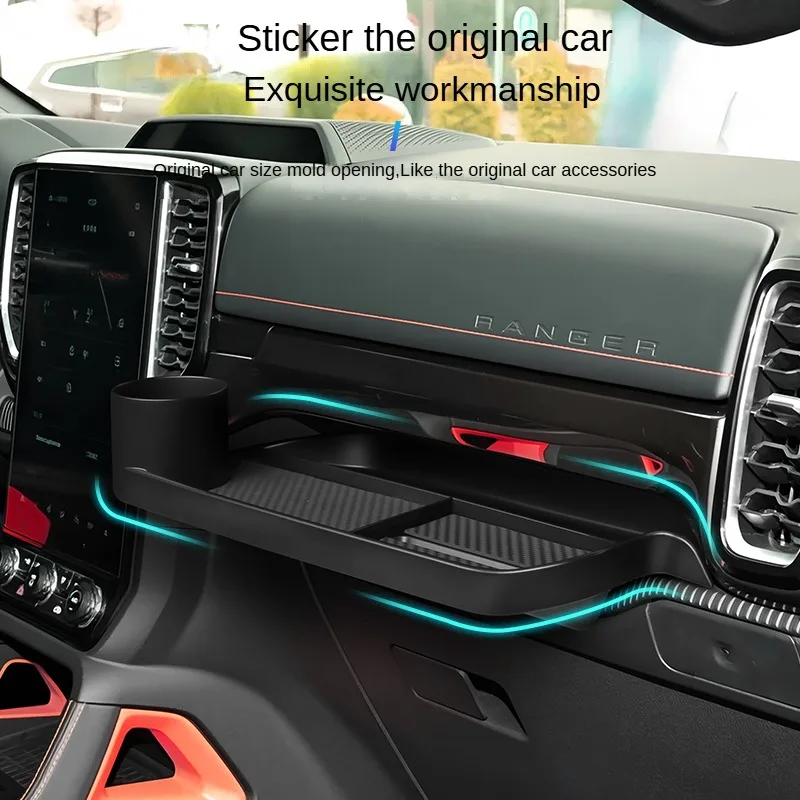 Car Co-pilot Water Cup Holder Multifunctional Storage Box Tray For Ford Ranger T9 2023 2024 2025 2026 Auto Accessories