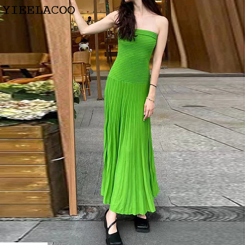 

Celebrity style green strapless strapless dress Summer women's knitted dress spring/autumn new sexy long dress