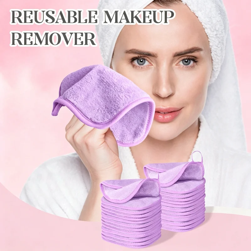 3/6/12 Pack Reusable Makeup Remover Pads, Double-sided Ultra-soft Microfiber Facial Cleansing Cloths with Edged Trim, Remove Mak