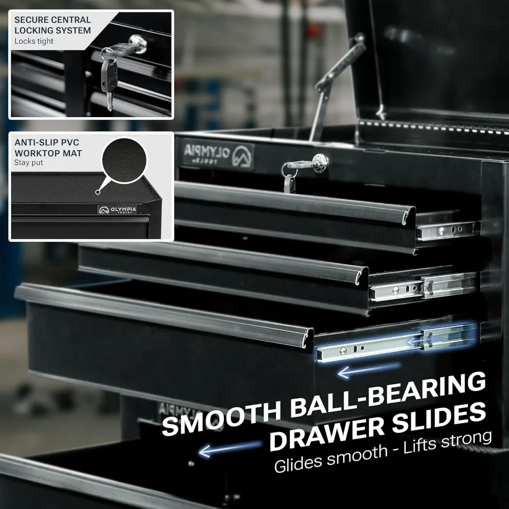 خزانة أدوات مع درج - صندوق أدوات مع محمل كروي وأدراج قابلة للتمديد بالكامل وأدوات تخزين المرآب