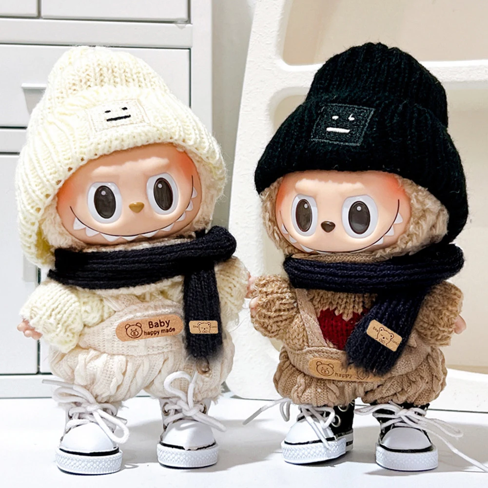 Mini ropa de muñeca de peluche de 17cm, accesorios de atuendo para Corea Kpop Exo Labubu Idol V1 V2, suéter, mono, bufanda, conjunto de ropa de regalo