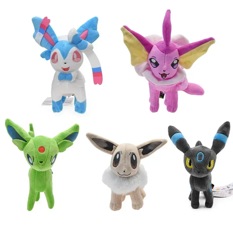 10 unids/lote juego de juguetes de peluche de Pokémon 20cm (8 ") brillante Sylveon Vaporeon Espeon muñecos de peluche de pie regalo para niños amigos