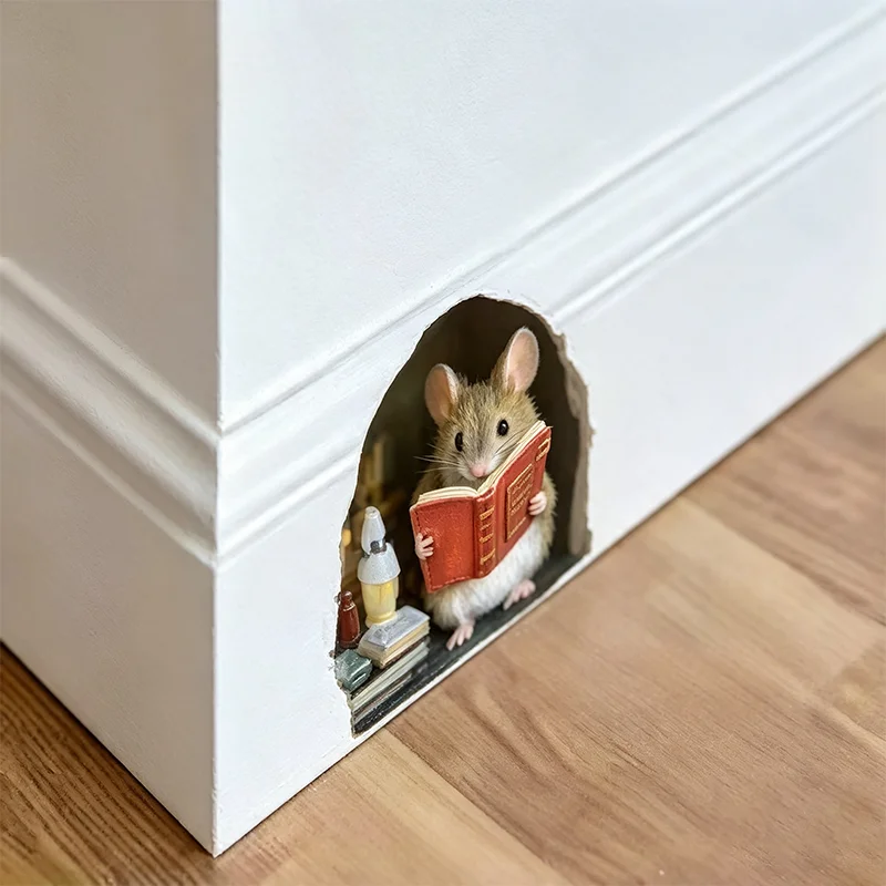 Cartoon Mouse Reading Wall Sticker Kids Room Home Decoration Mural Living Room Bedroom Wallpaper Removable Funny Rats Stickers