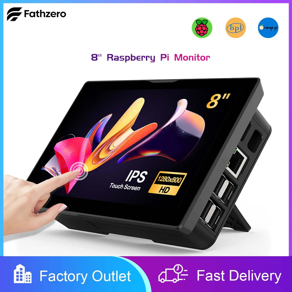 8 Inch Portable Touch Monitor 1280x800P Raspberry Pi3 4 5 Extended Display Compatible HDMI USB Interface For PC Phone Laptop PS5
