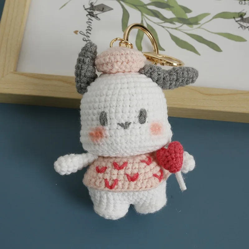 수제 매력적인 캐릭터 캔디 화이트 강아지 인형 키체인, 귀여운 캐릭터 인형 자동차 및 가방용