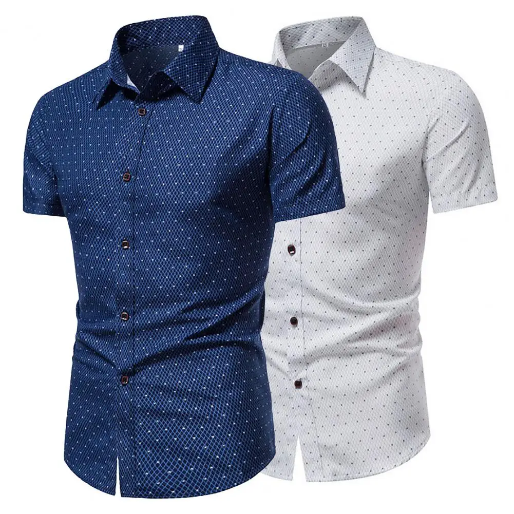 Camisa slim fit masculina de botão de manga curta, blusa social masculina, camisas brancas casuais, verão, XL