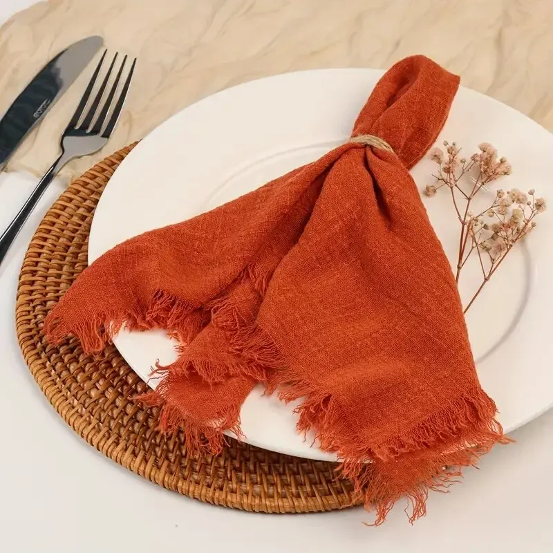 10pcs, Cloth Napkins, Cotton Napkins Handmade Cloth Napkins With Fringe, Delicate Handmade Cloth Napkins For Dinners,Parties