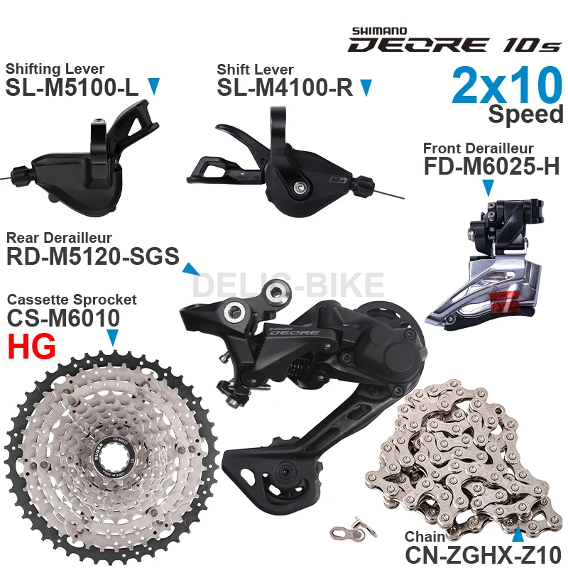 

SHIMANO DEORE M4100 M5100 2x10 Speed Groupset Shifters Front/Rear Derailleur and SUGEK Cassette Z10 Chain Original parts