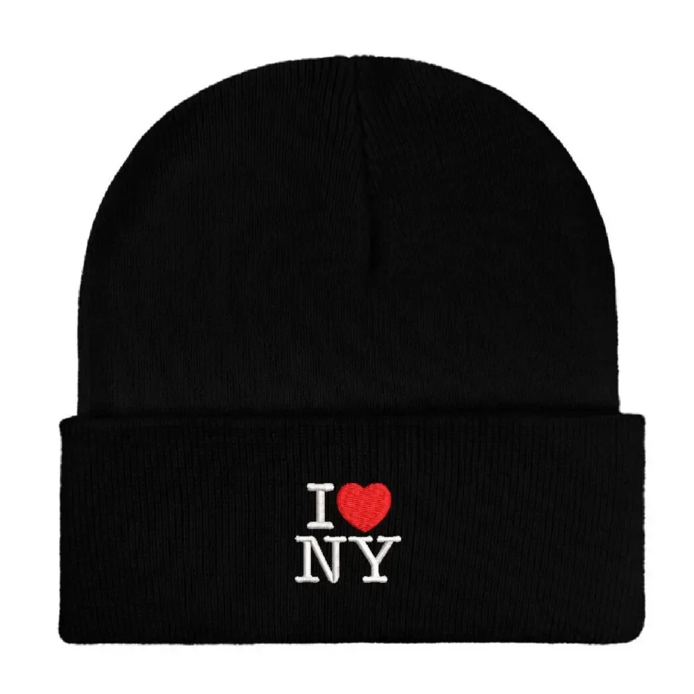 

Embroidery Design I Love New York NY Beanies Knitted Hats Custom Text Winter Thick Caps Men Women Female Caps Warmer Bonnet Hat