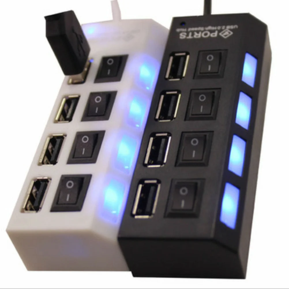

4 Port USB 2.0 Hub with Independent Switch Slim Lightweight USB Splitter for Laptop Desktop Travel Office Home School Use