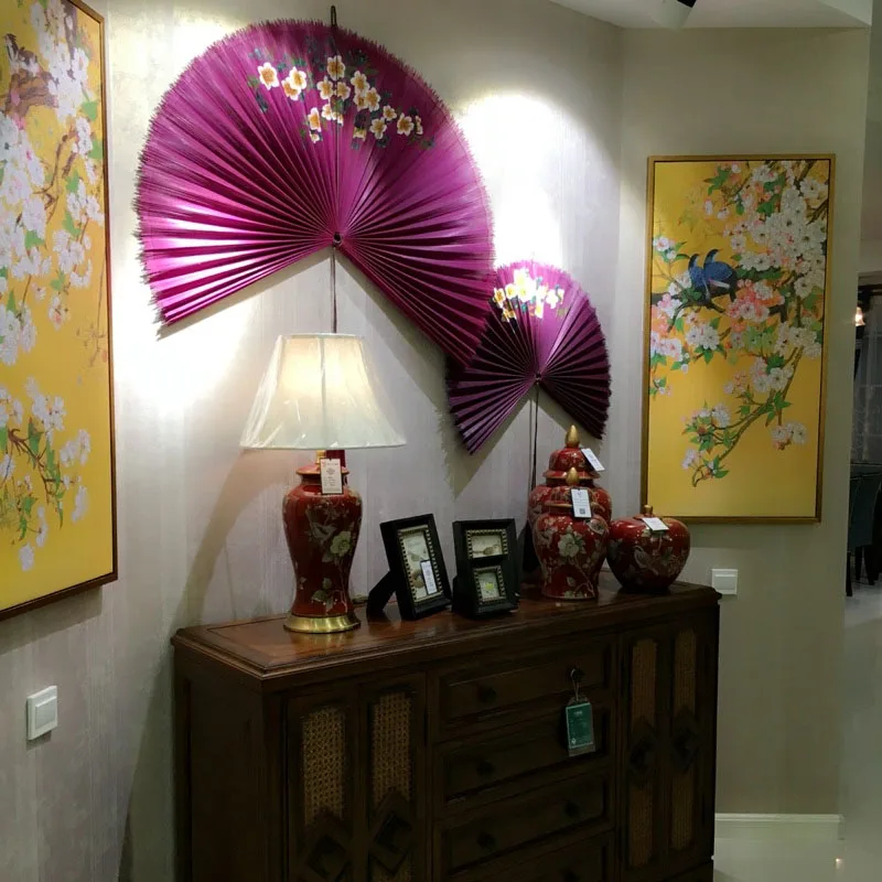 New Chinese Style Bamboo Plant Vine Hanging Fan Ornament Hotel Restaurant Homestay Tea Room Zen Background Wall Art Decor