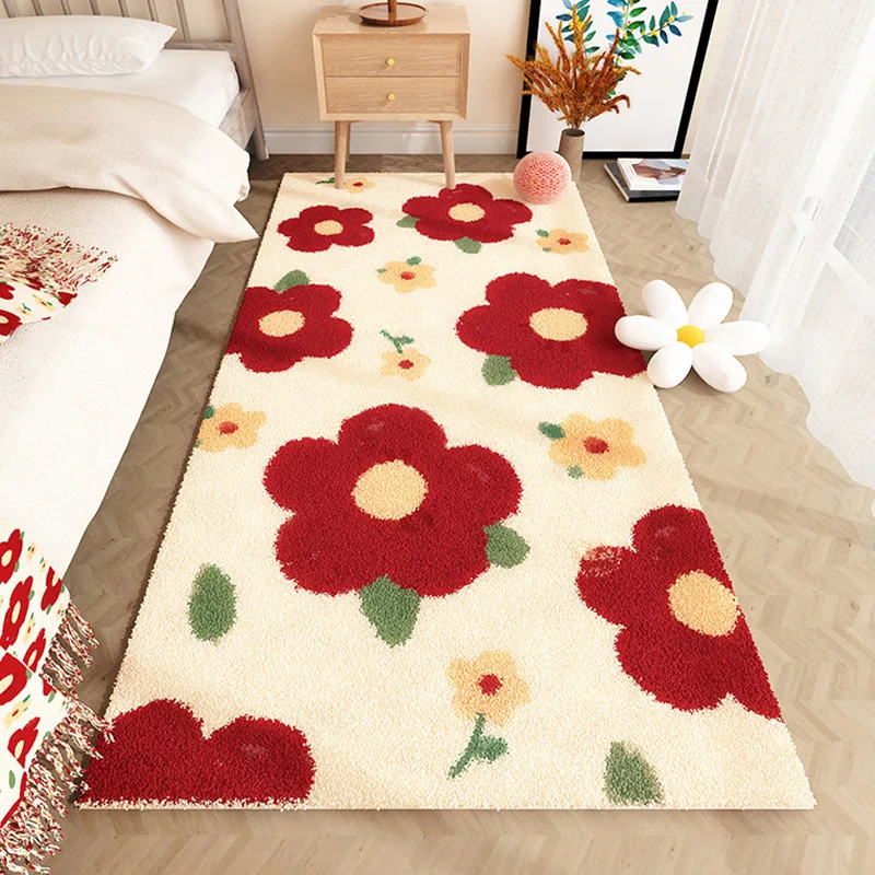 French Style Bedroom Decor Plush Carpet Flower Pattern Carpets for Living Room Fluffy Soft Bedside Rug Thick Washable Floor Mat