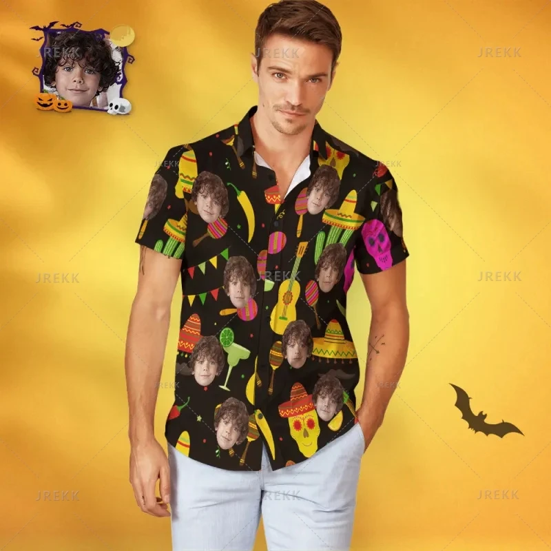 

3D Custom Pumpkin-Halloween Face Printed Shirts All Saints' Day Graphic Shirts Blouses Kid Long Sleeve T Shirt Men Lapel Blouse