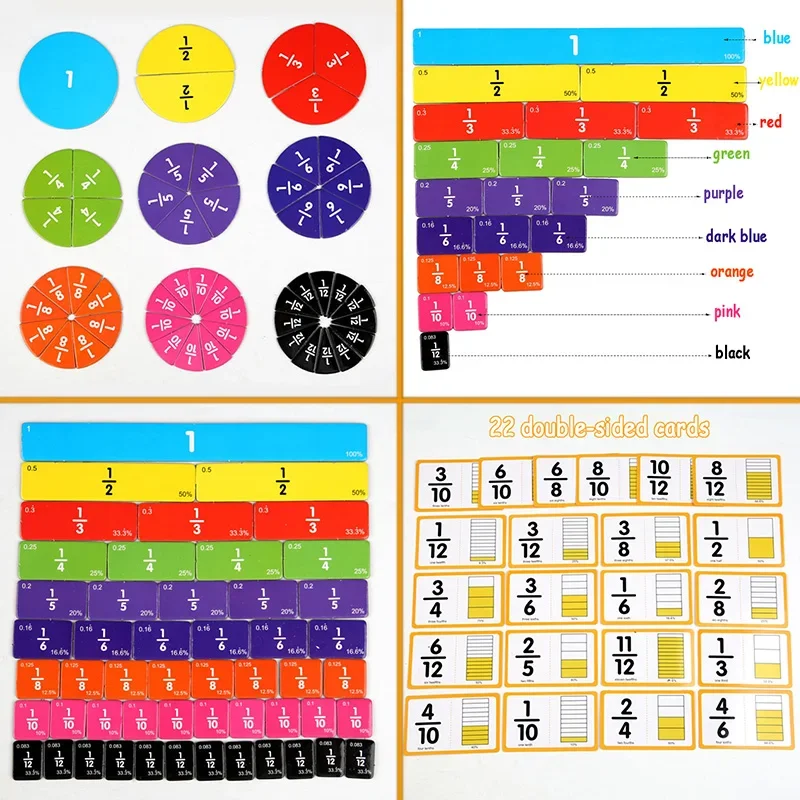 Matematica magnetica per bambini Frazionaria Montessori Frazioni circolari Operazione aritmetica Giocattoli Forniture Strumento didattico
