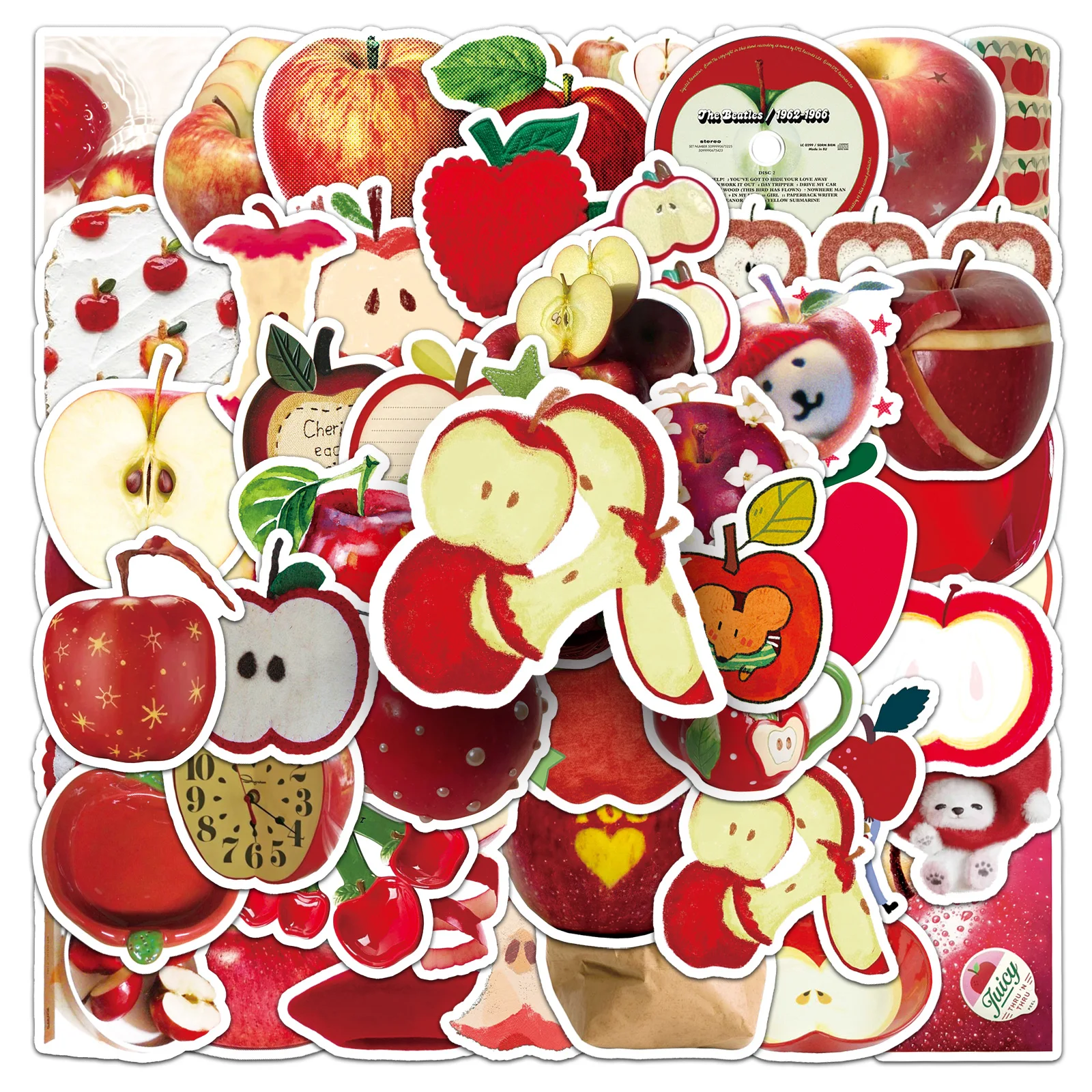 

50Pcs Funny Apple Cartoon Cute Waterproof Sticker Skateboarding Retro home decal Sticker