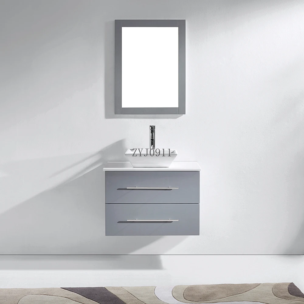 Modern Single Basin Storage Bathroom Furniture Wall Mounted Dark Grey Painted Wooden Bathroom Cabinet with Mirror