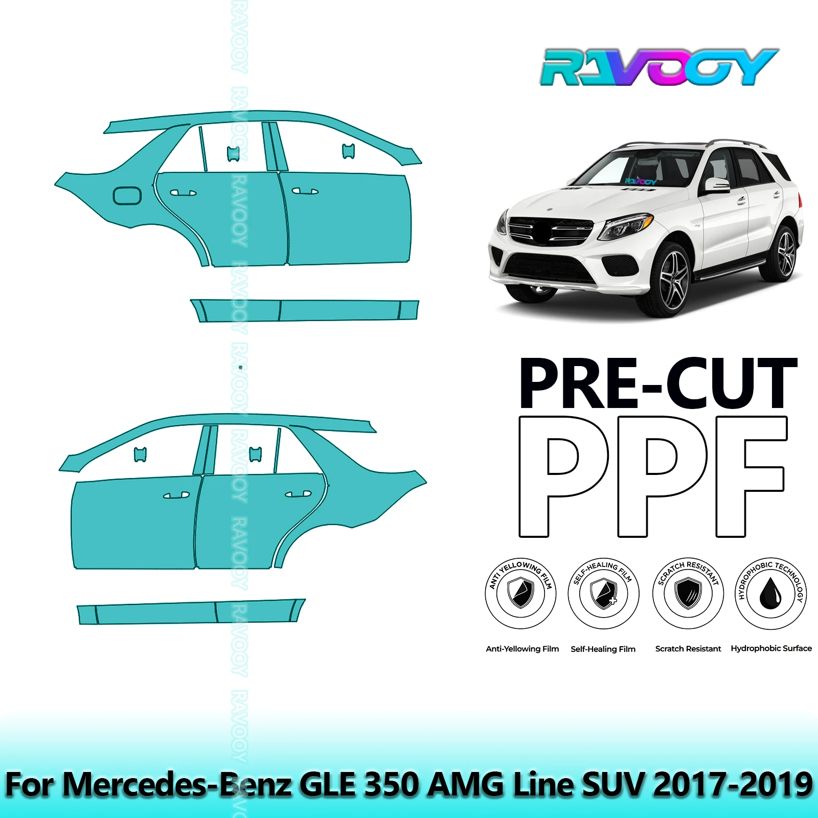 

For Mercedes-Benz GLE 350 AMG Line SUV 2017-2019 8.5mil Pre-Cut PPF Door & A/B Pillar Kit TPU Paint Protection Film Set