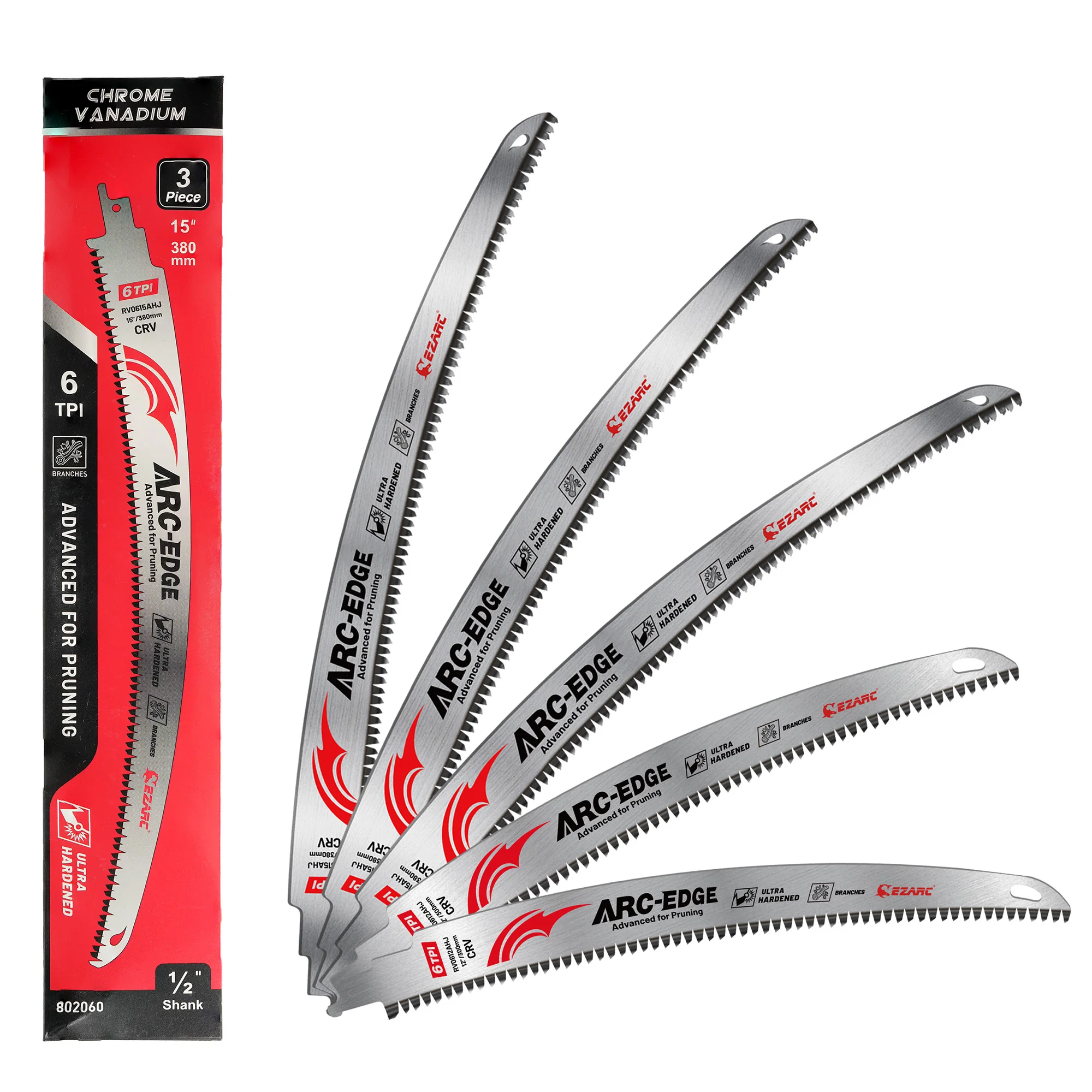 

12" 15" Reciprocating Saw Blades for Tree Trimming 6TPI 5Pcs Japanese Teeth Arc Edge Wood Pruning 300mm 380mm Sawzall Blades