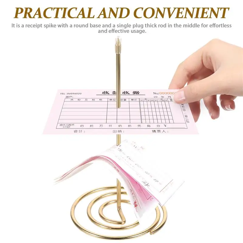 2 Pcs Metal Needle Folder Storage Restaurant Paper Standss Golden Menu Summons Fork Invoice Document Notes  for Office Home