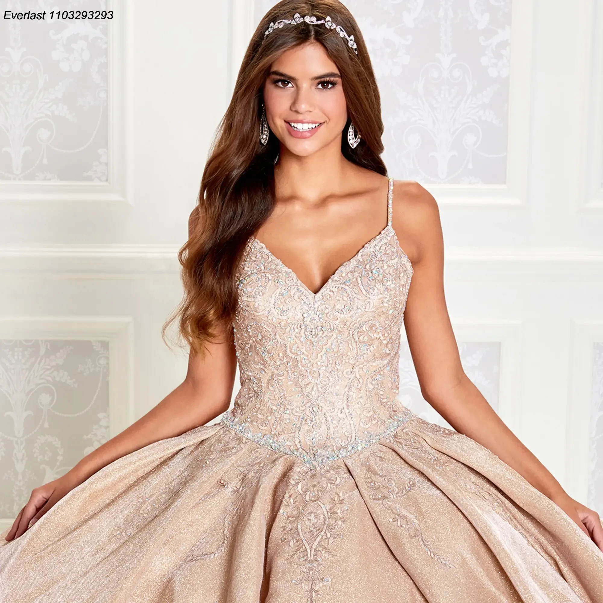 EVLAST-Robe de RhQuinceanera violette personnalisée, cape perlée Citroperlée, appliques en dentelle dorée, Sweet 16, TQD339