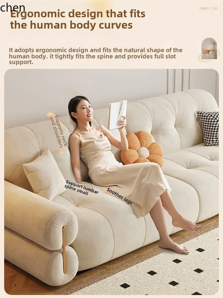 W5.19 fabric sofa living room simple brown sugar cloud sofa straight row  cream style sofa home decor