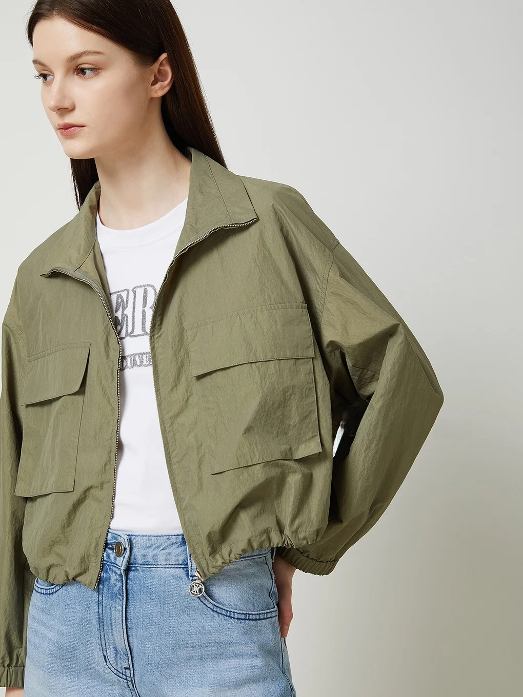 Effetto dimagrante Tessuto di protezione solare Colletto piegato Raccolto ort Jaet Top Pendolarismo Capispalla versatile Leggero da donna...