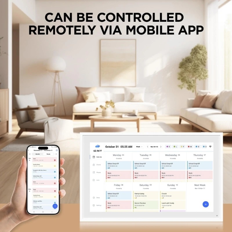 إطار صور رقمي بتقويم عائلي ذكي يعمل بالواي فاي 15.6 مع لوحة لمس للتحكم في التطبيق ومزامنة وتحديث مخطط الوجبات والطقس
