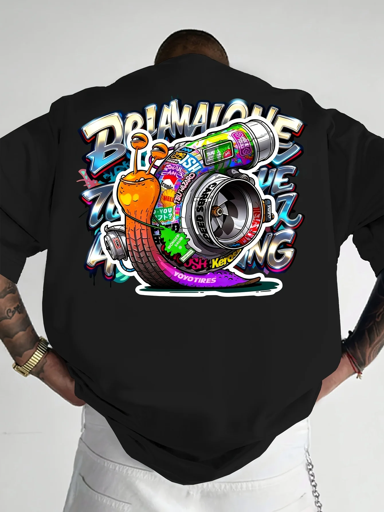 Turbo Snail Graffiti Print on Premium 100% Cotton Mens T Shirt Perfect for Summer Urban Street Style