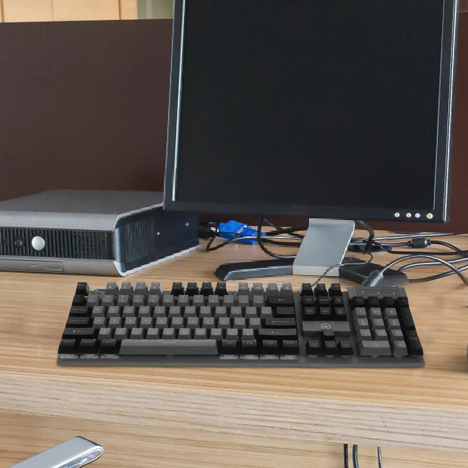Teclado Gamer RGB 104 Teclas Tamanho Completo Preto com Keycaps de Suspensão Retroiluminado Ergonômico Teclado Mecânico com Fio Acessórios para Jogos