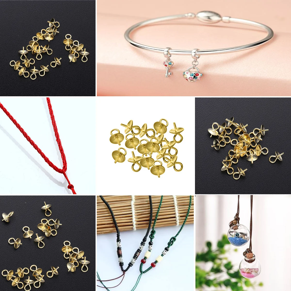 

20Pcs Pearl Pendant Connectors Jewelry Making Supplies 4mm Gold Cup Pearl Bail Pin Eye Pins for Necklace Bracelet Earring Crafts