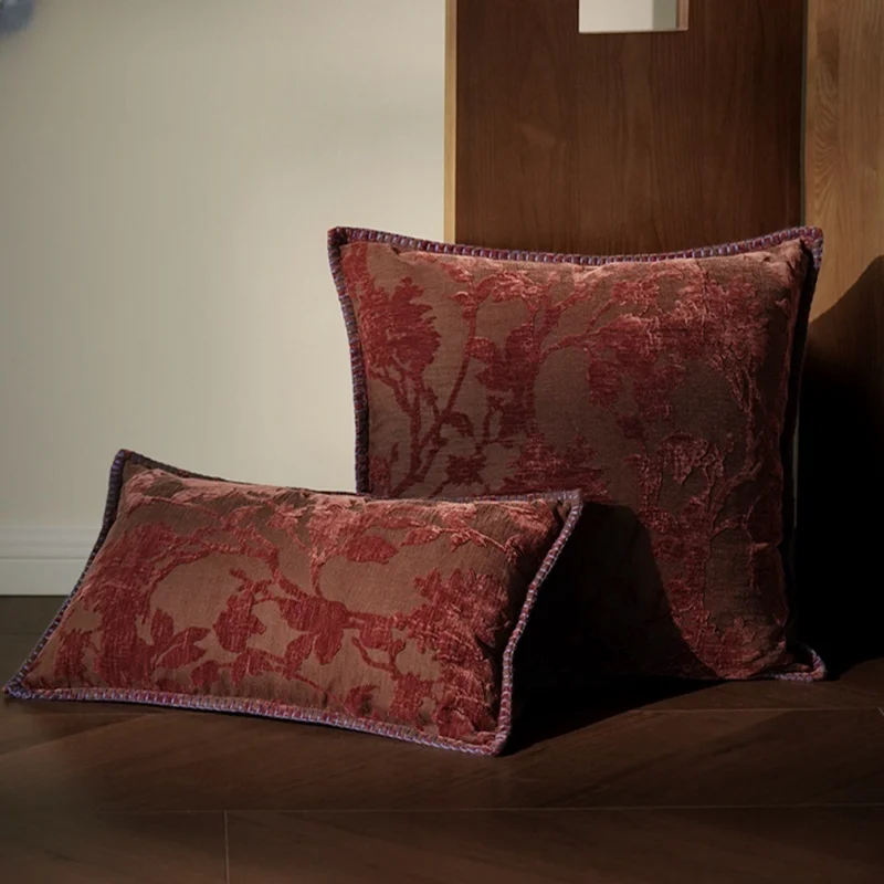 Chinese Flora Pillows Luxury Red Orange Cushion Case Modern Velvet Square Decorative Pillow Cover For Sofa Chair Home Decoration
