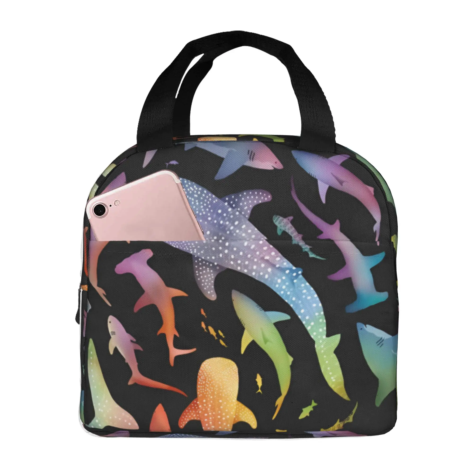 Blue Watercolour Shark Insulated Lunch Tote Bag Monochrome Ocean Animal Resuable Thermal Cooler Bento Box Work School Travel