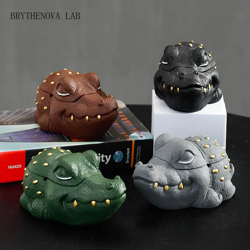 Creative Small Crocodile Ashtray with Cover Living Room Decoration Desktop Office Ashtray Home Anti Fly Ash Smoking Accessories