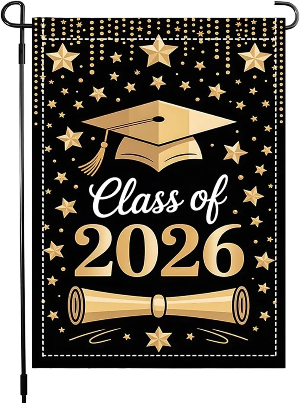 Class of 2026 Grad Graduation Garden Flag Golden Star Ceremony Garden Banner with Graduation Cap Scroll Design 12 x 18 Inch jjp