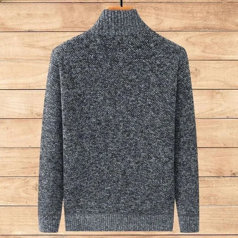 Men's Knitted Fleece Lined Thickened Casual Warm Sweater Coat Autumn Winter Middle Aged And Elderly Wear Zipper Closure Long ...